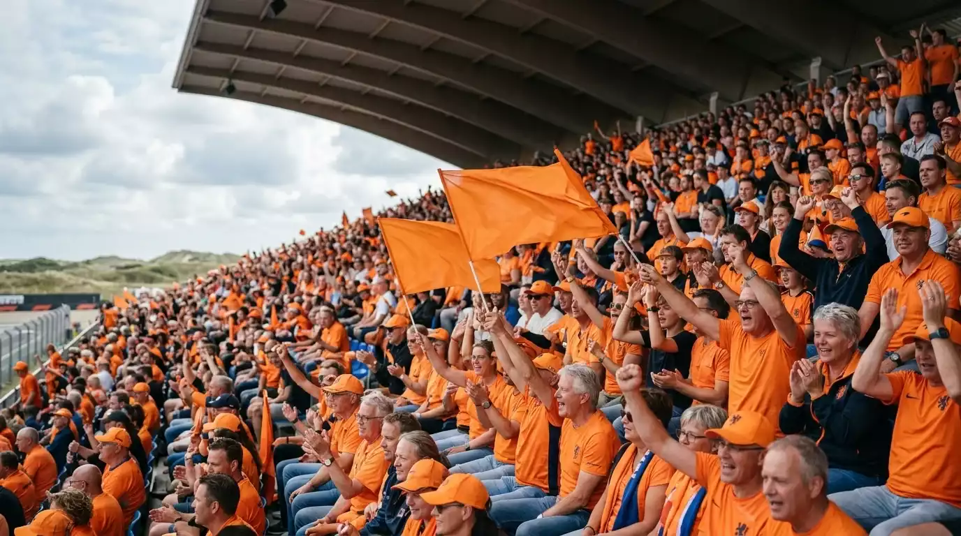 Volle tribune met oranje supporters tijdens een Formule&nbsp;1-raceweekend in Zandvoort