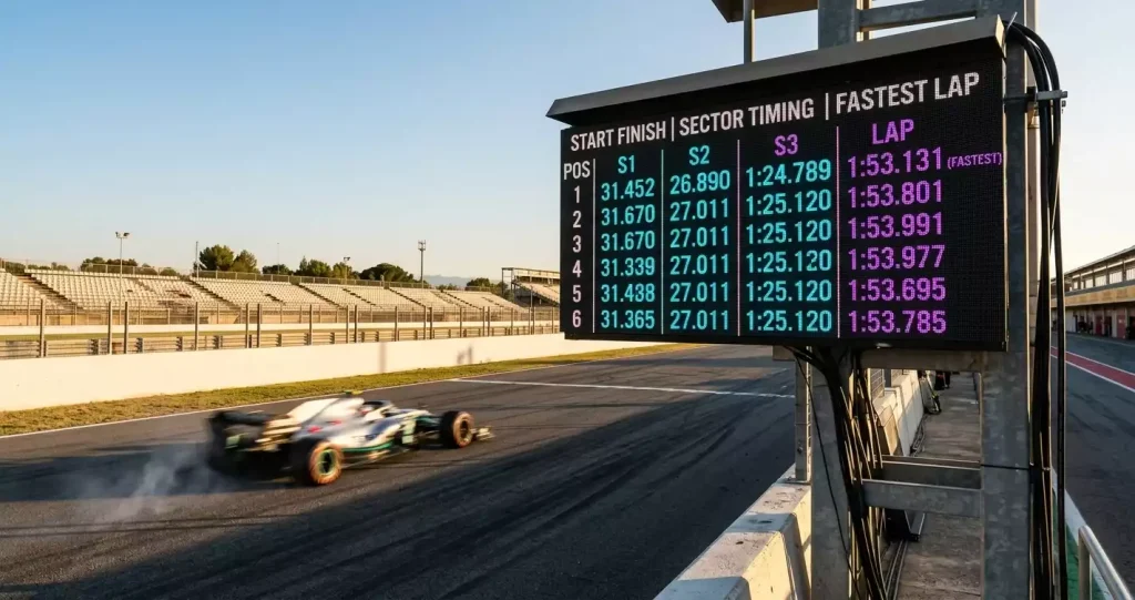 Telemetriescherm met rondetijden tijdens een Formule&nbsp;1-race