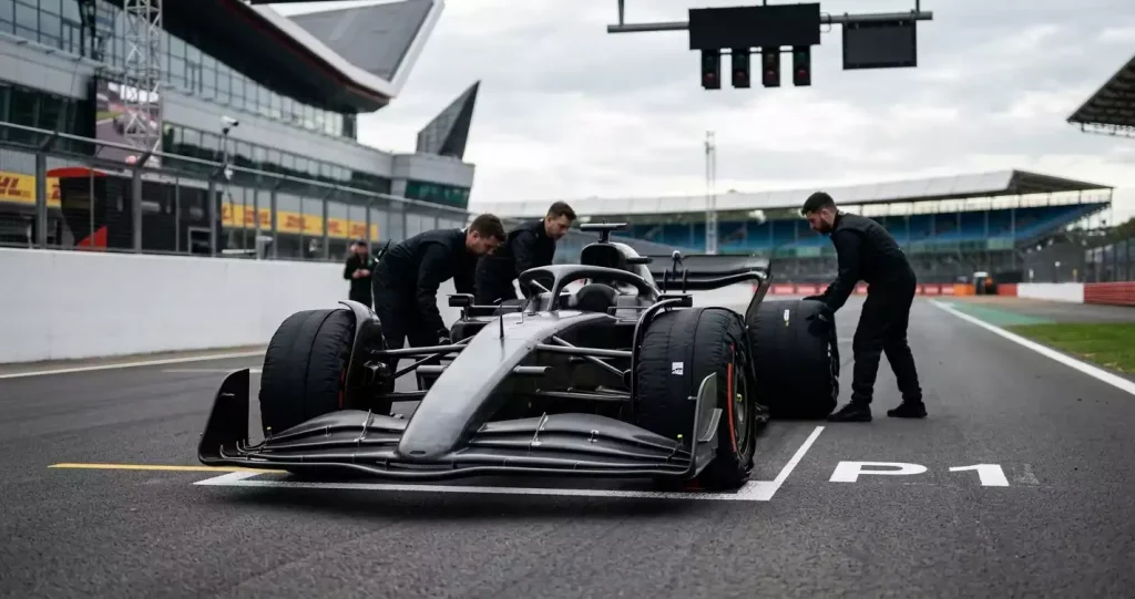F1-coureur viert pole position met team na kwalificatie
