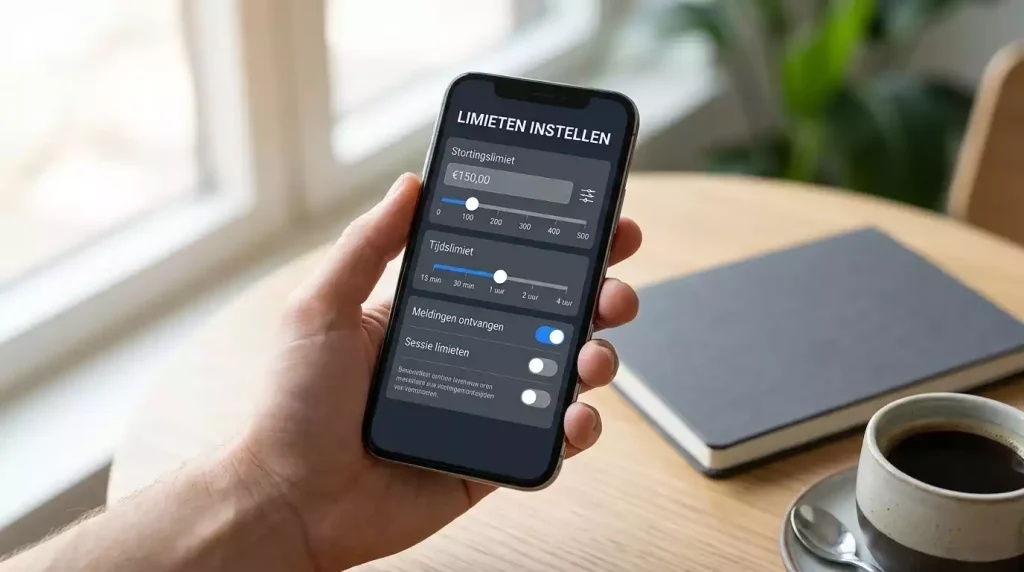 Mobiel scherm met instellingen voor stortingslimieten en tijdslimieten bij een bookmaker